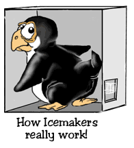 Осторожно открывается дверь холодильника, показывается голова пингвина. Пингвин осторожно осматривается: есть ли кто-нибудь. Никого не заметив, пингвин вылазит из холодильника, потягивается, допивает оставшийся чай и убегает из кухни.